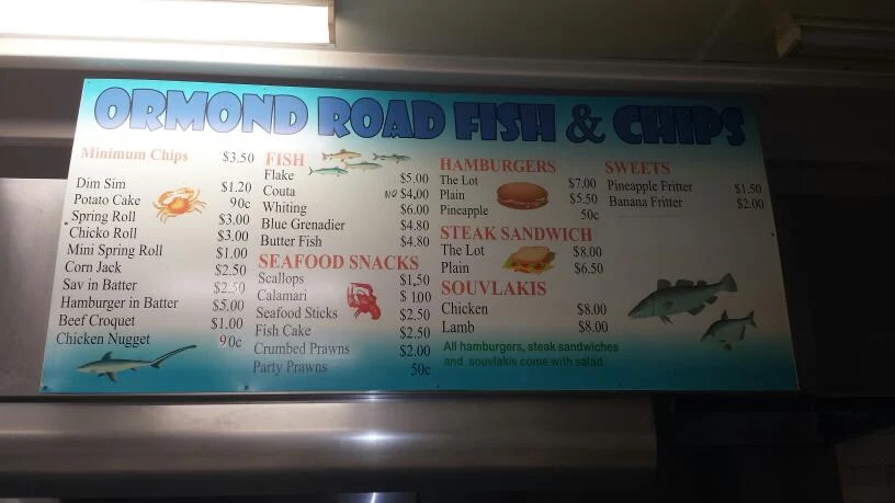 Menu, Ormond Road Fish & Chips Shop ( Gluten free fish n chips)