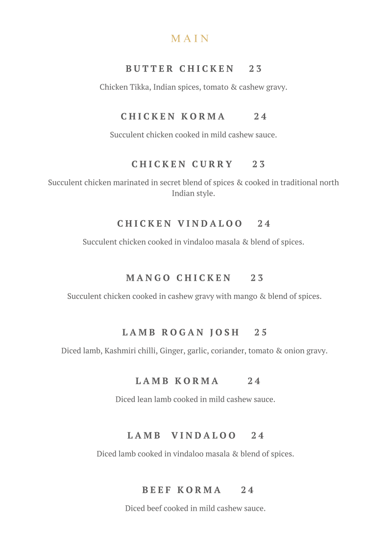 Menu, CAFE BEANS N SPICE