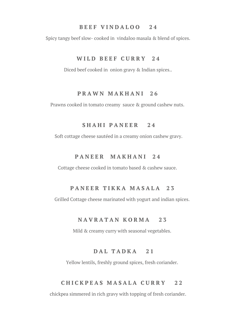 Menu, CAFE BEANS N SPICE