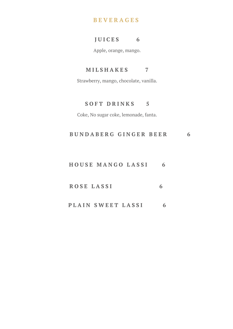 Menu, CAFE BEANS N SPICE