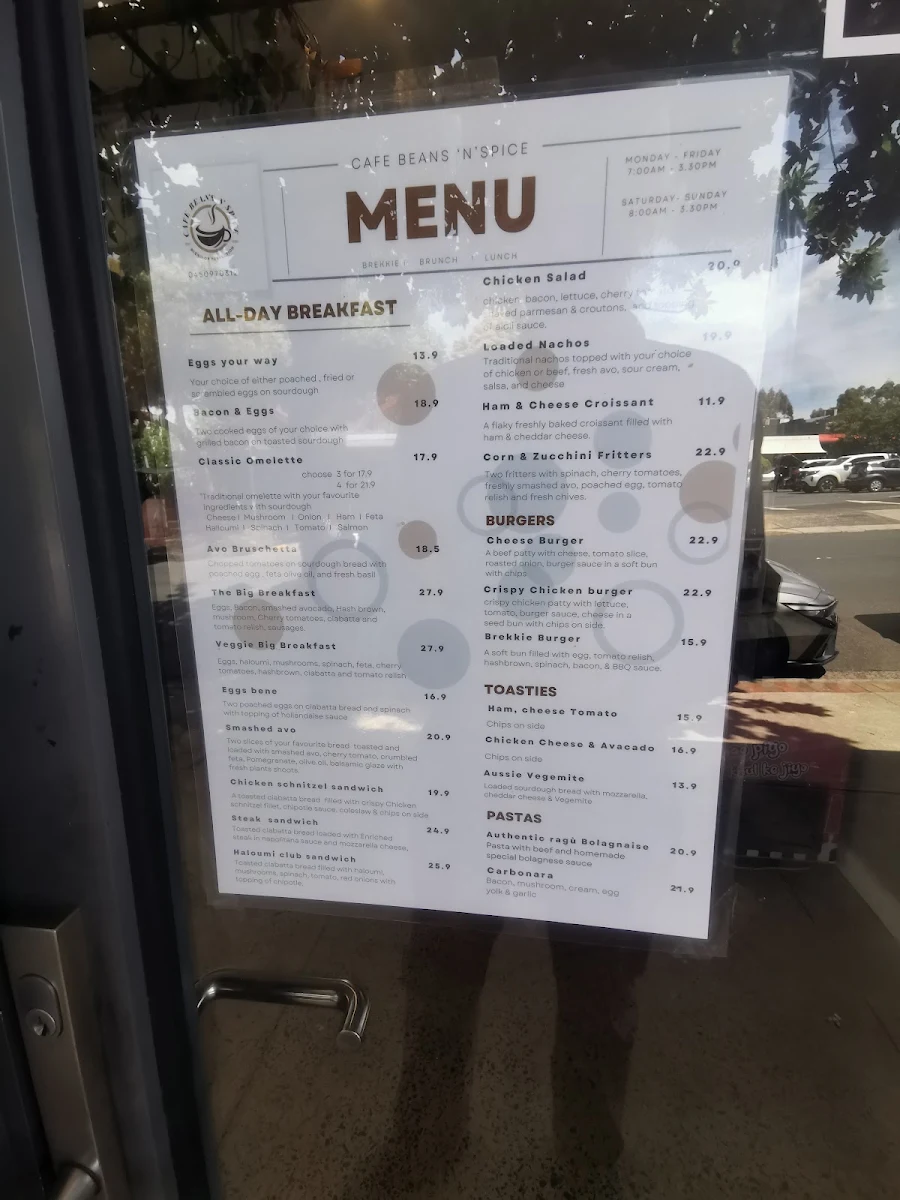 Menu, CAFE BEANS N SPICE