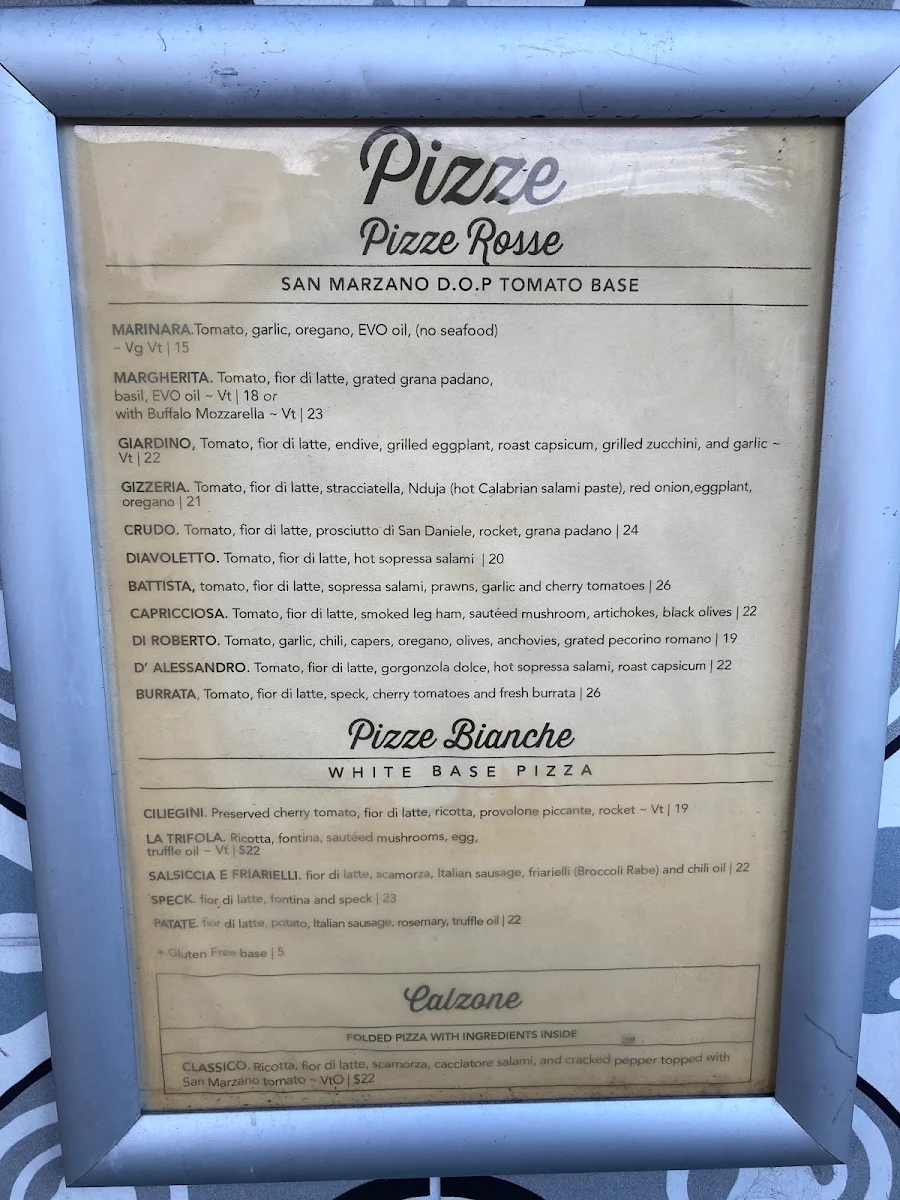 Menu, Pizza Riccardo