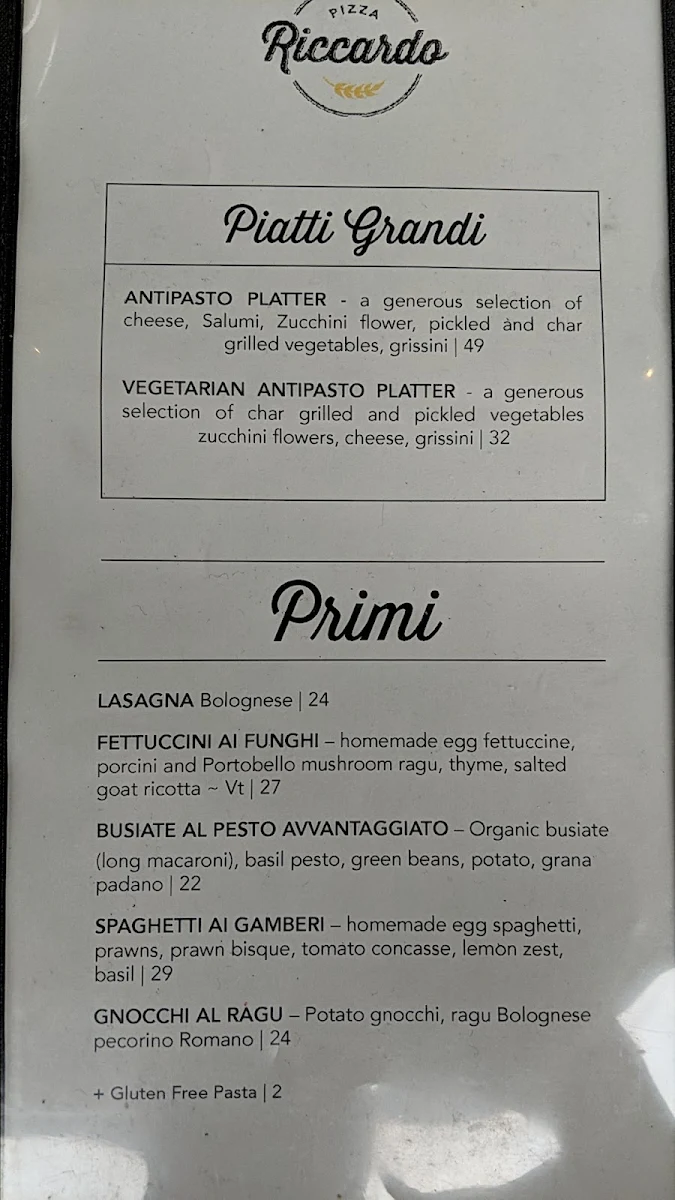 Menu, Pizza Riccardo