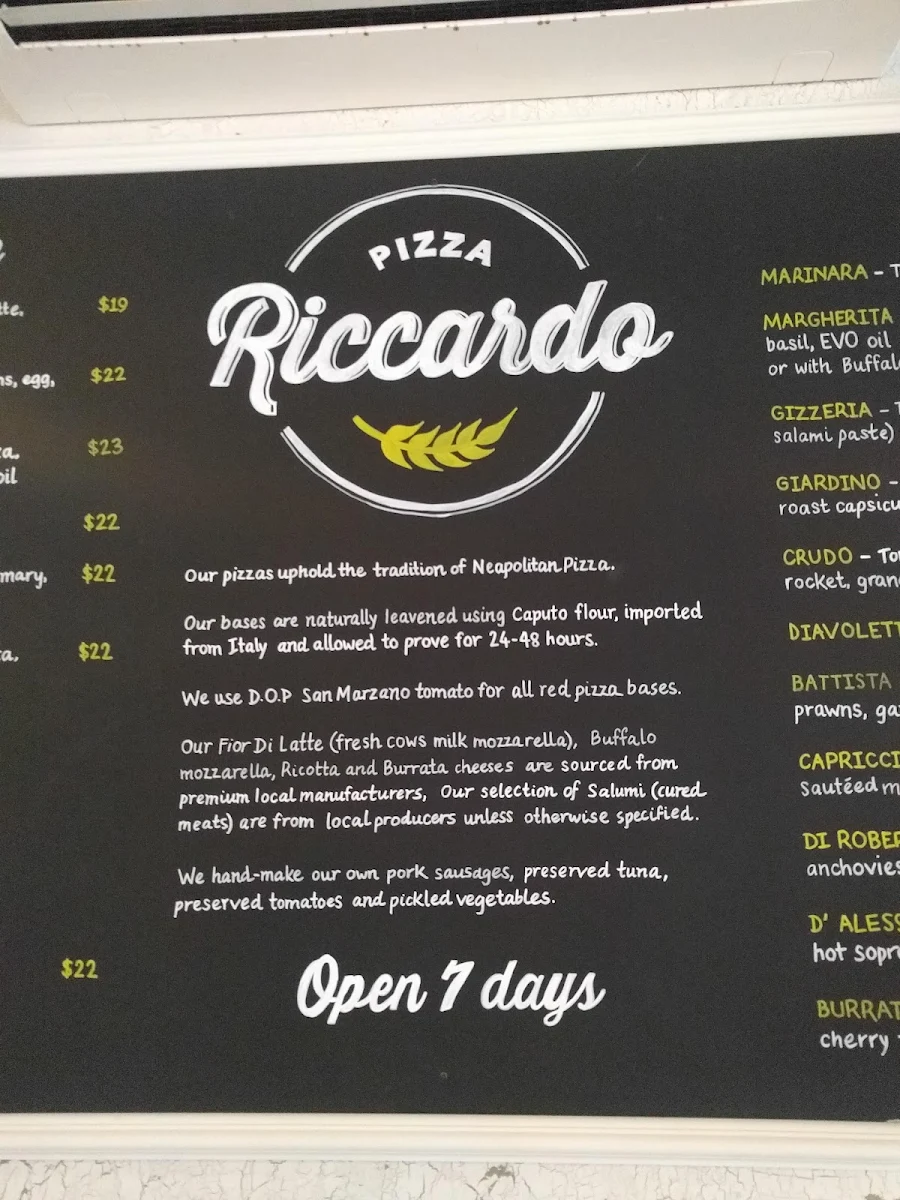 Menu, Pizza Riccardo