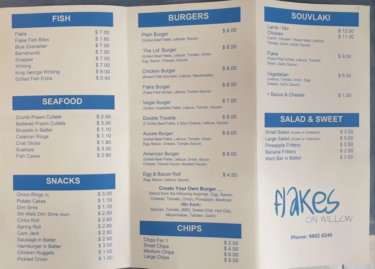 Menu, Flakes On Willow