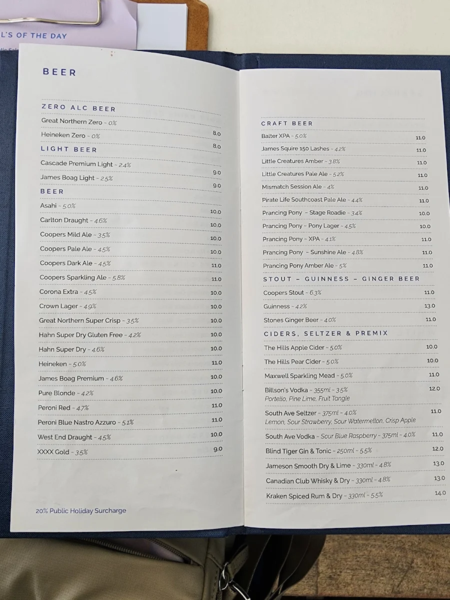 Menu, Whalers Seaside Dining