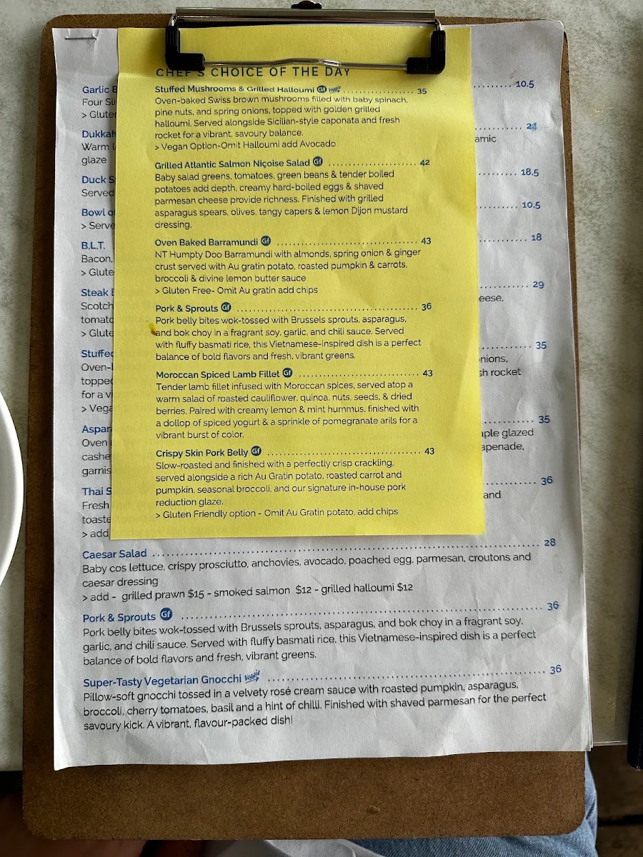 Menu, Whalers Seaside Dining