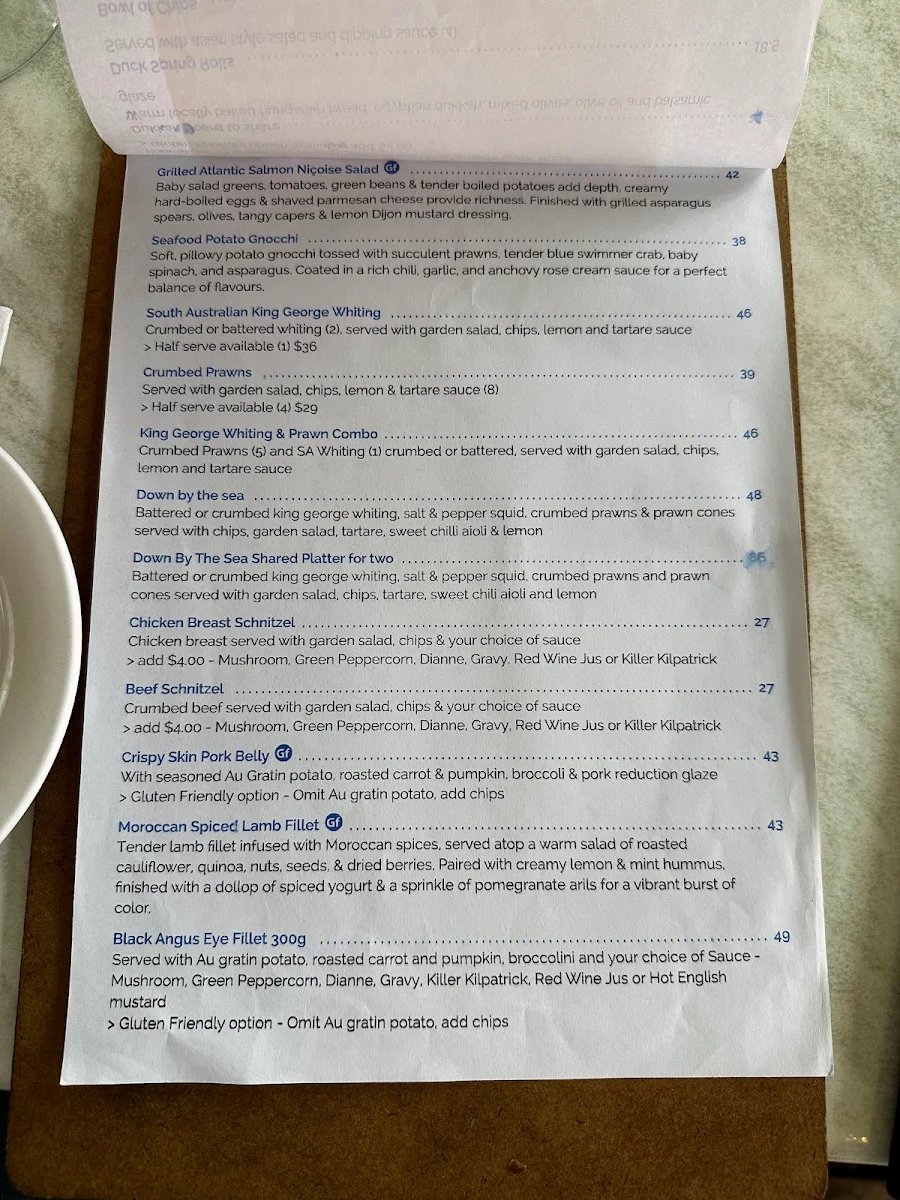 Menu, Whalers Seaside Dining