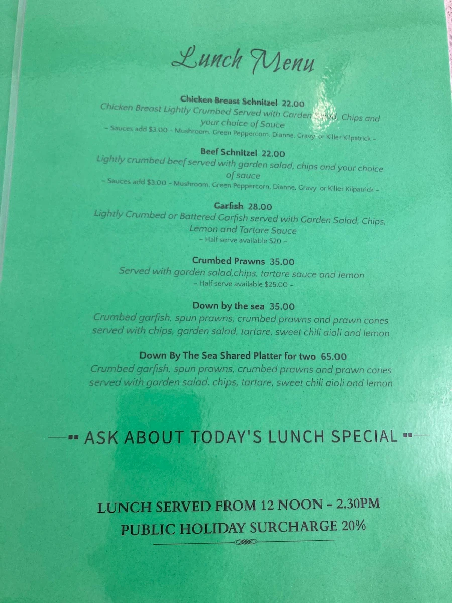 Menu, Whalers Seaside Dining