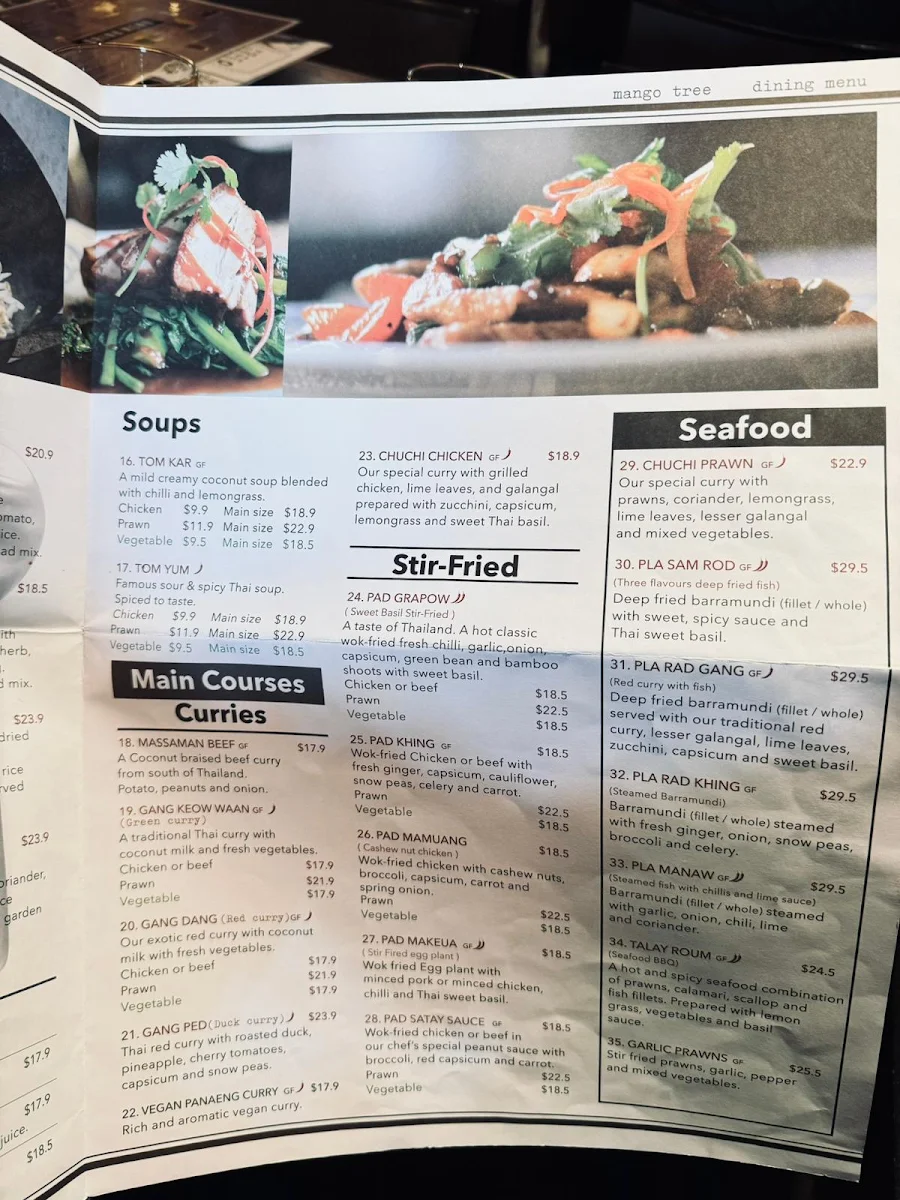 Menu, Mango Tree Thai Mount Waverley