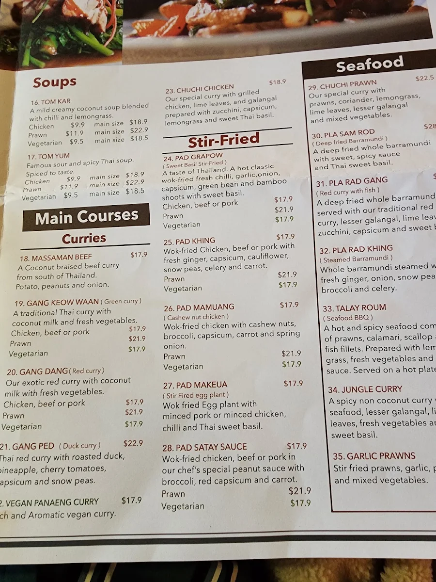 Menu, Mango Tree Thai Mount Waverley