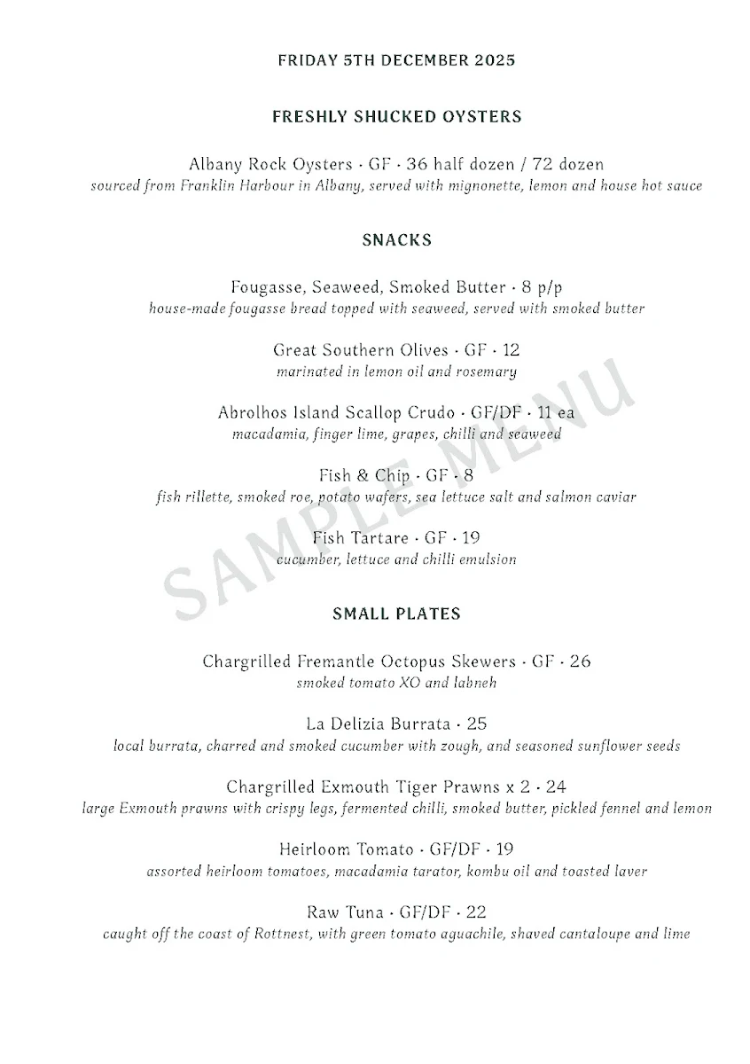 Menu, Pearla and Co