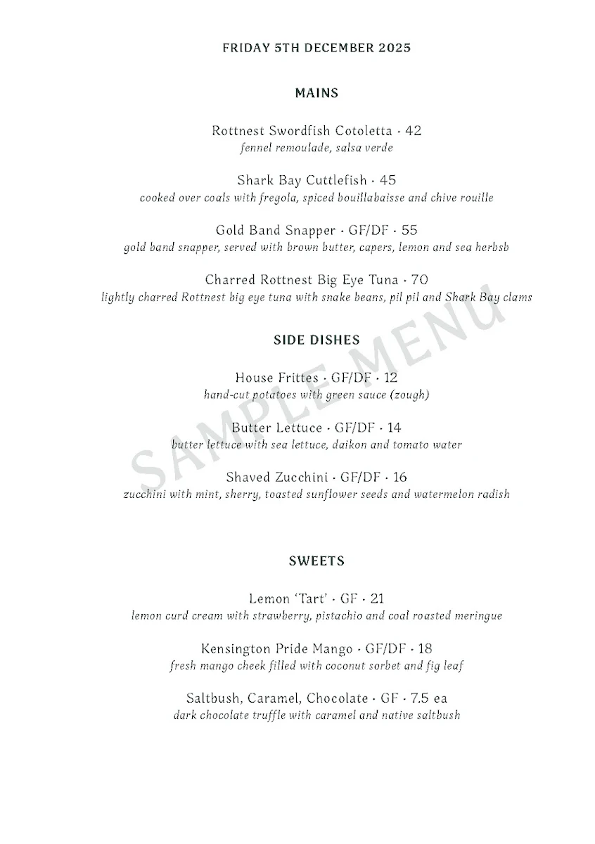 Menu, Pearla and Co