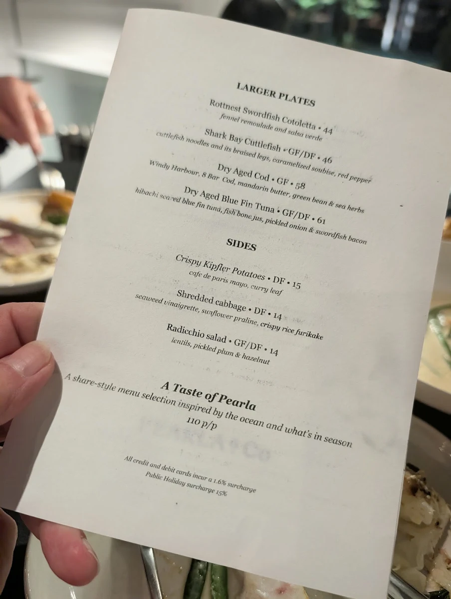 Menu, Pearla and Co