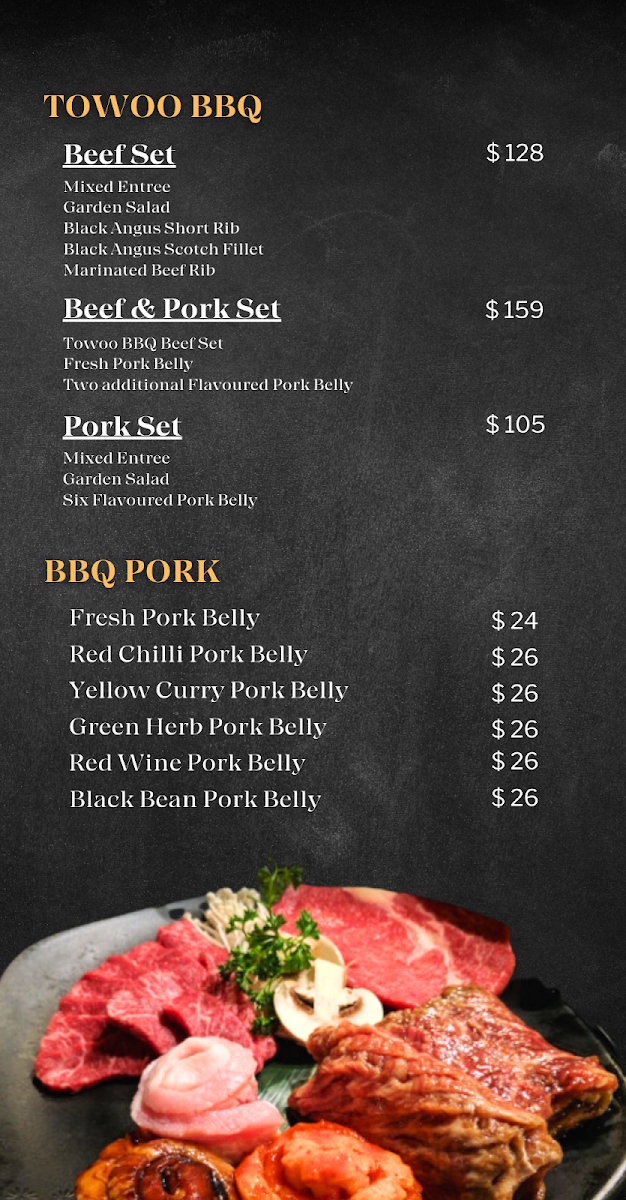 Menu, Towoo Korean Charcoal BBQ