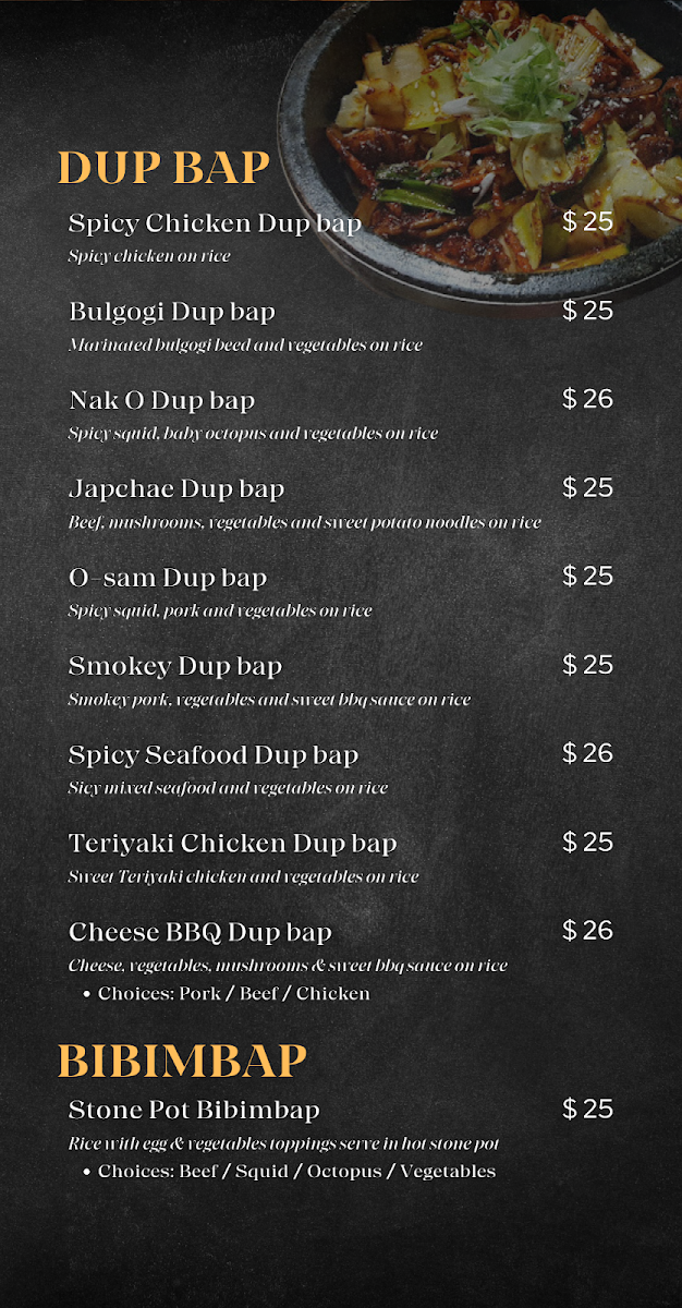 Menu, Towoo Korean Charcoal BBQ