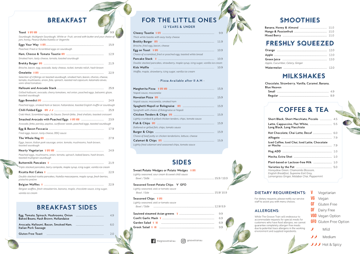 Menu, The Groove Train Cranbourne
