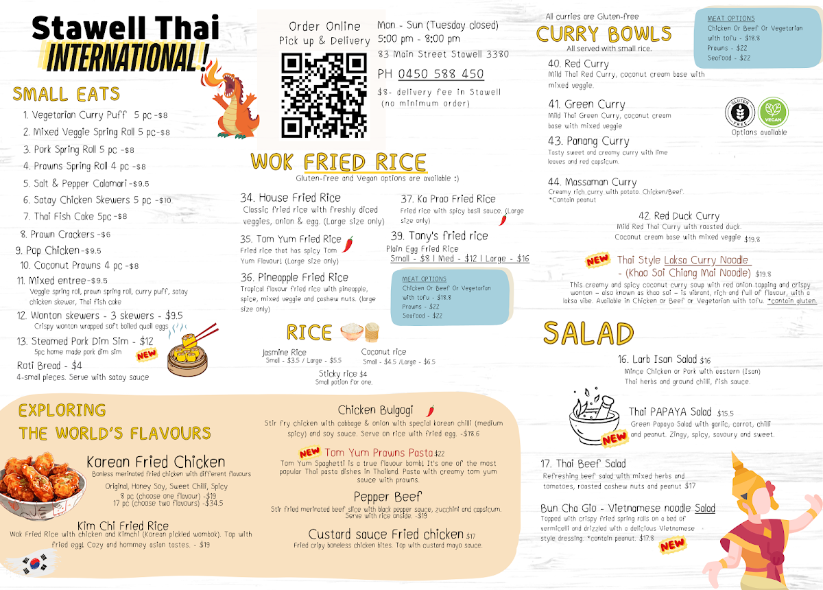 Menu, Stawell Thai Food