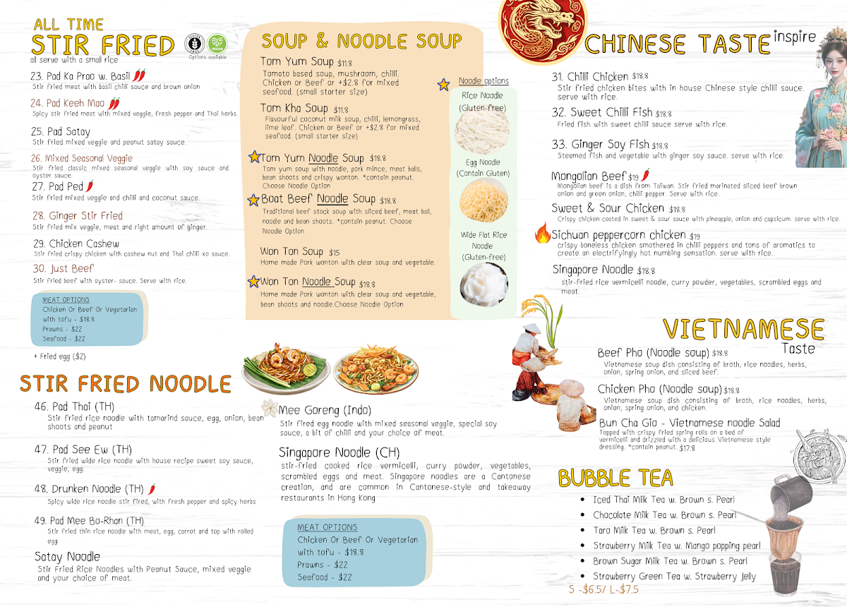 Menu, Stawell Thai Food