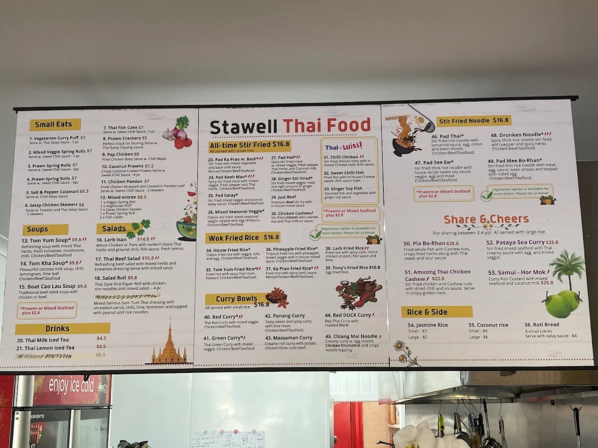 Menu, Stawell Thai Food