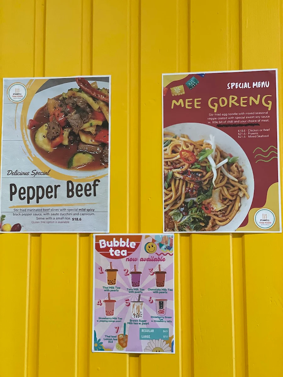 Menu, Stawell Thai Food