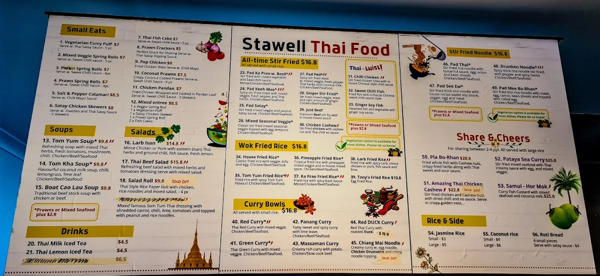 Menu, Stawell Thai Food