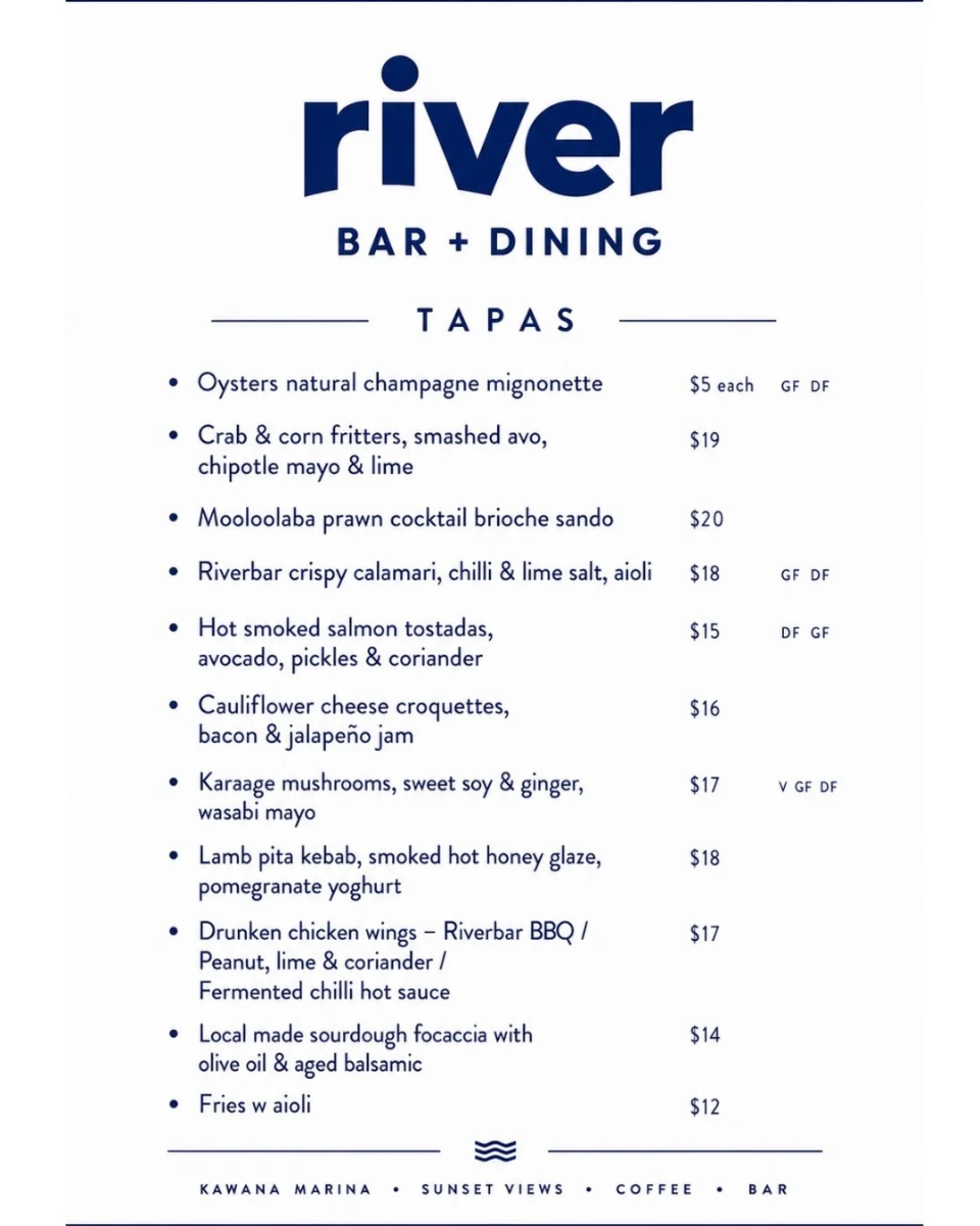 Menu, River Bar + Dining