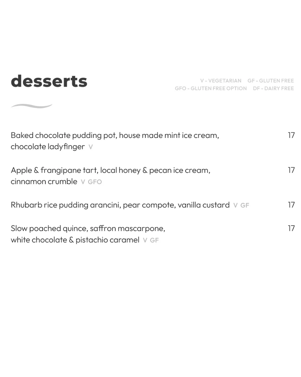Menu, River Bar + Dining