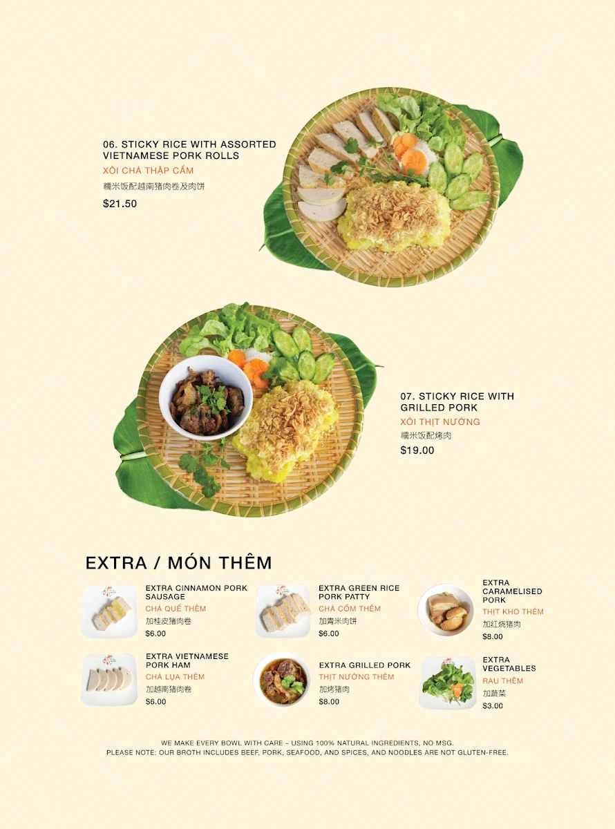 Menu, Pho Hanoi 1979 Sydney