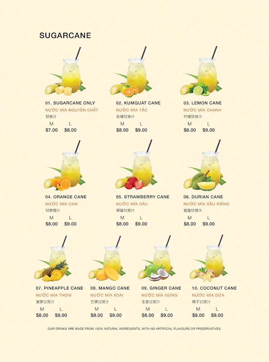 Menu, Pho Hanoi 1979 Sydney