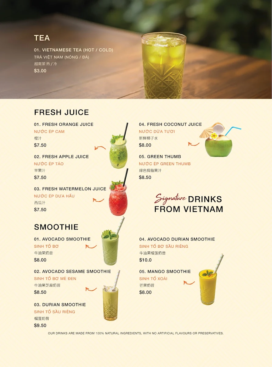 Menu, Pho Hanoi 1979 Sydney
