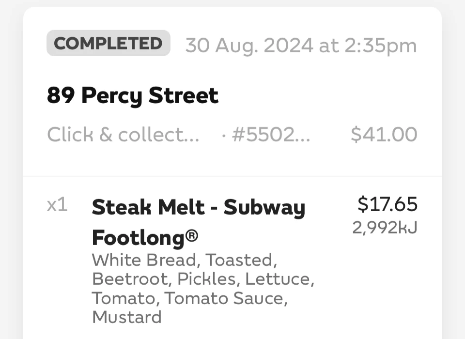 Menu, Subway