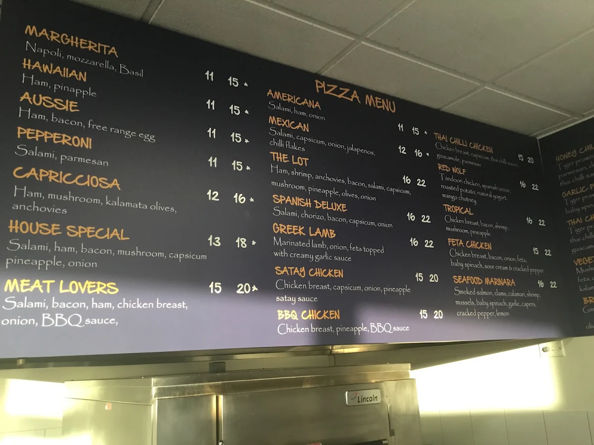 Menu, Woolamai Pizza