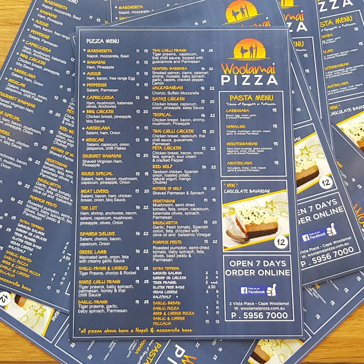 Menu, Woolamai Pizza