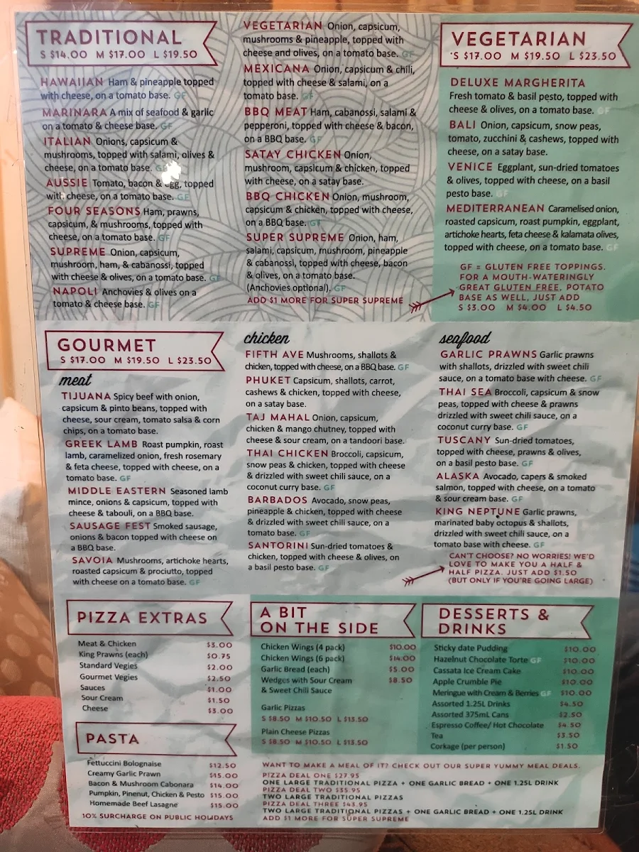 Menu, Tenterfield Gourmet Pizza
