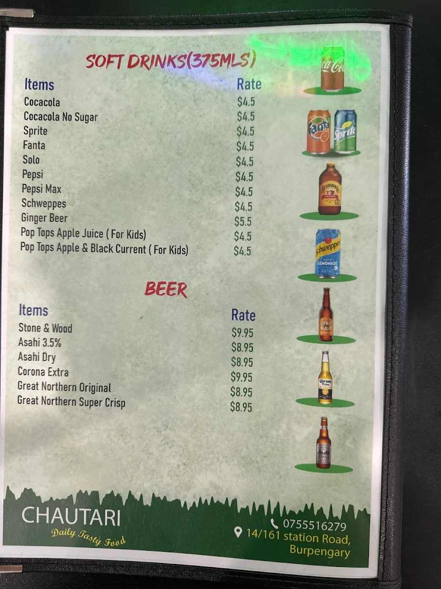 Menu, CHAUTARI CAFE AND RESTAURANT