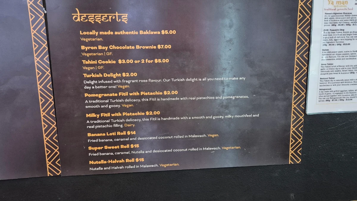 Menu, Yaman Mullumbimby