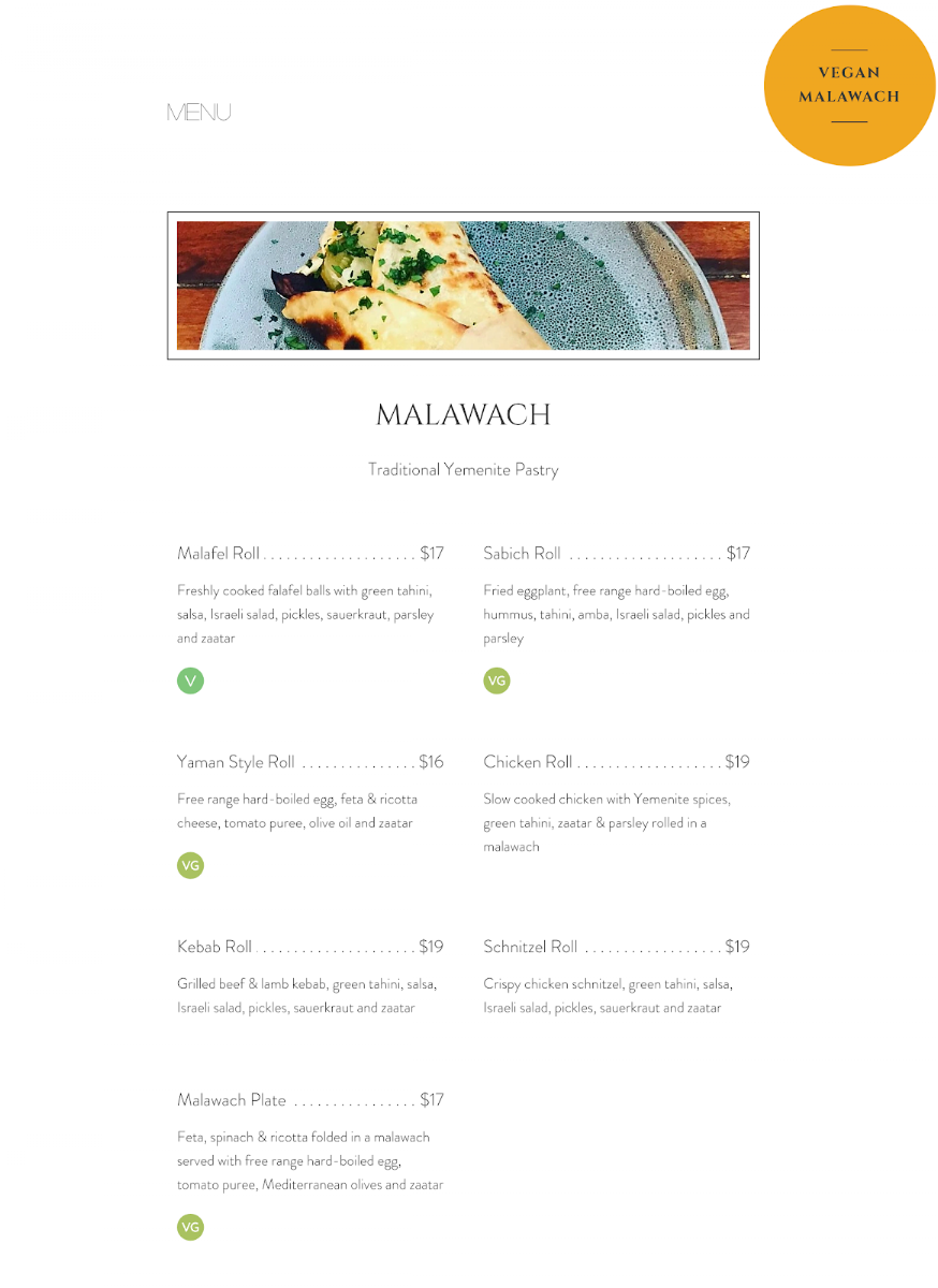 Menu, Yaman Mullumbimby