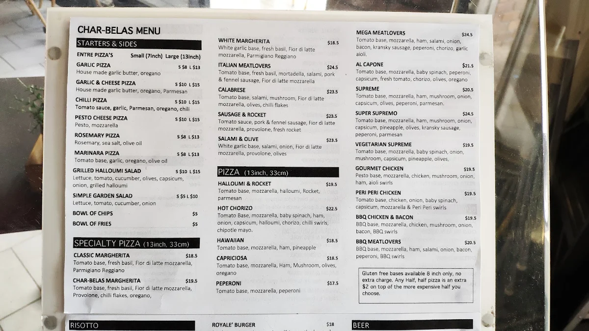 Menu, Char Belas Restaurant
