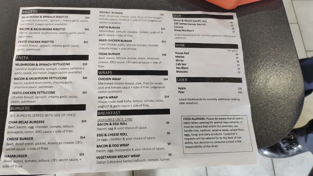 Menu, Char Belas Restaurant