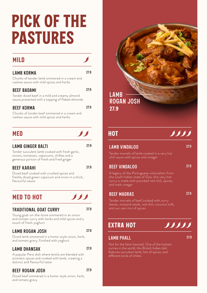 Menu, Curry Munchers