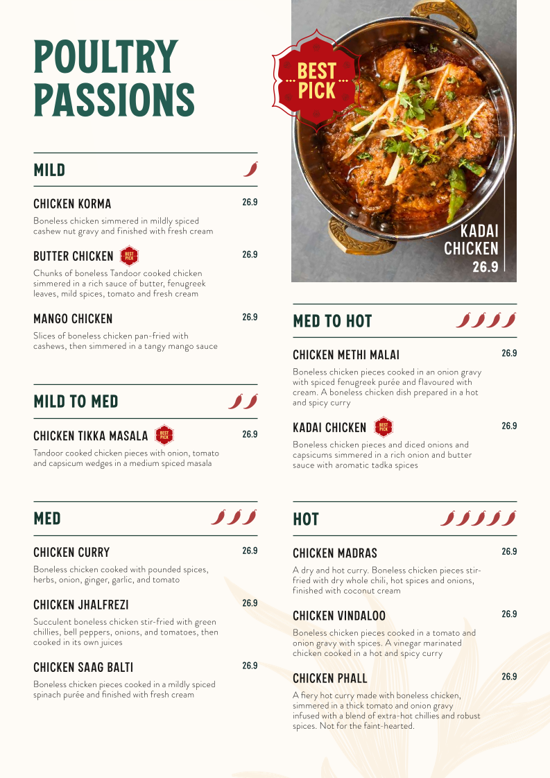 Menu, Curry Munchers