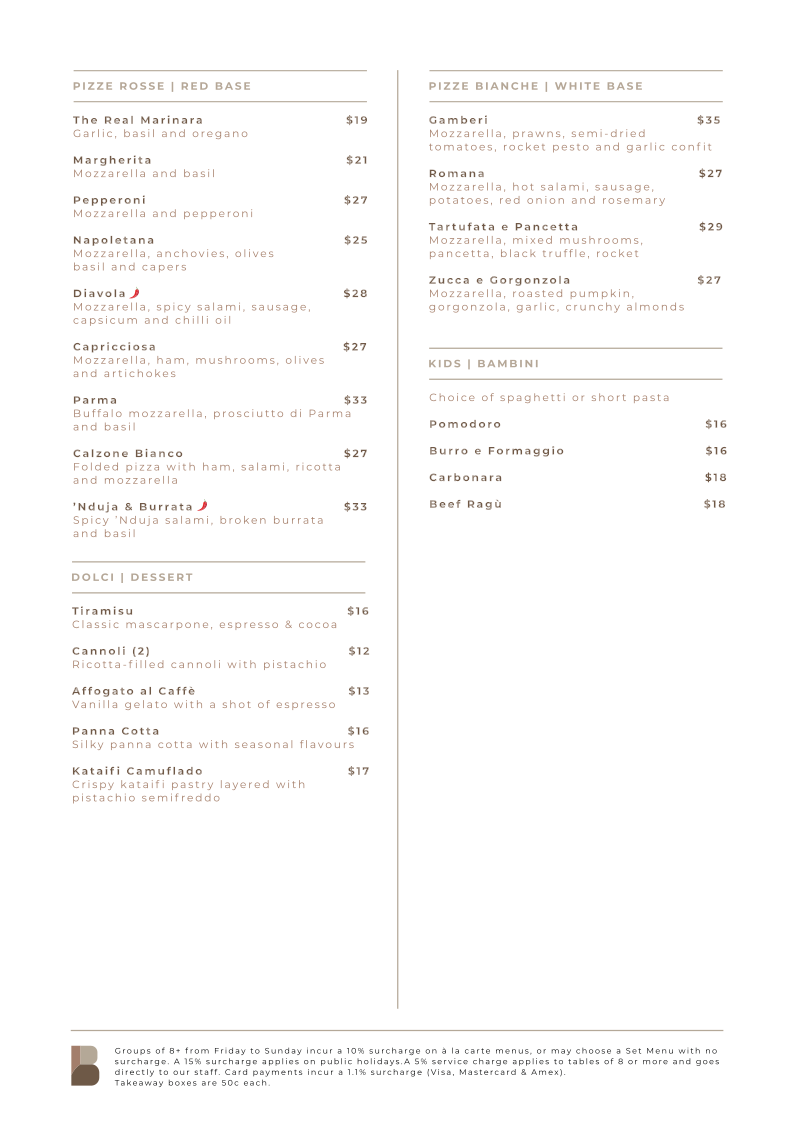Menu, Bianco Italian Cuisine & Bar