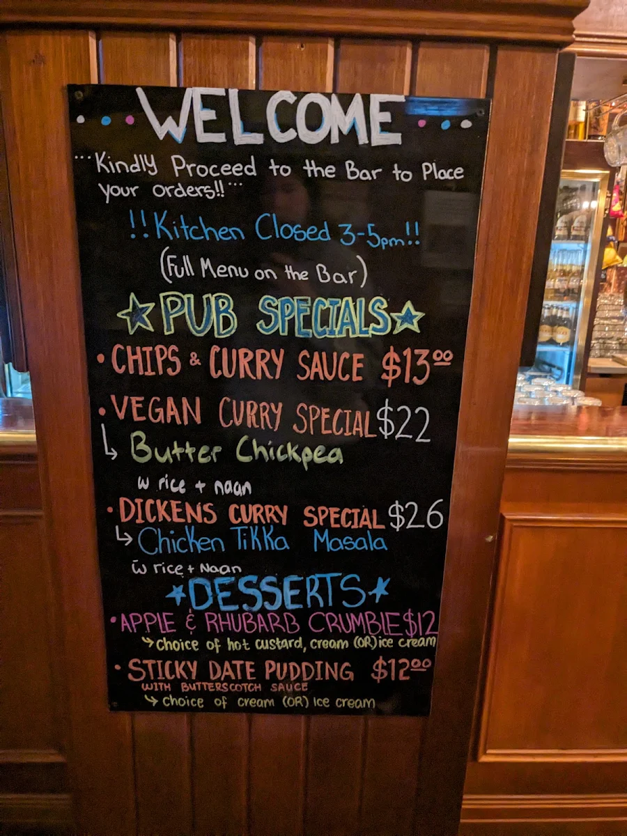 Menu, The Charles Dickens Tavern