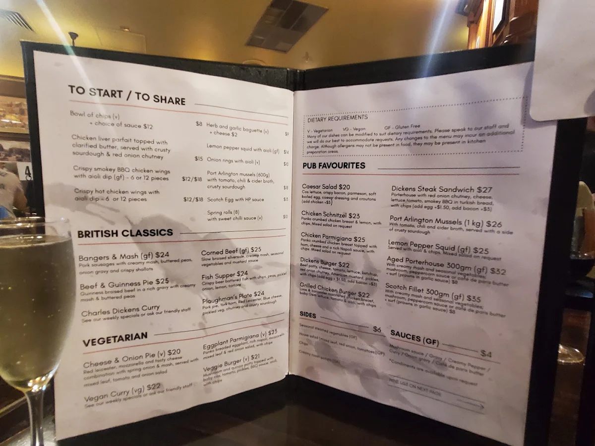Menu, The Charles Dickens Tavern