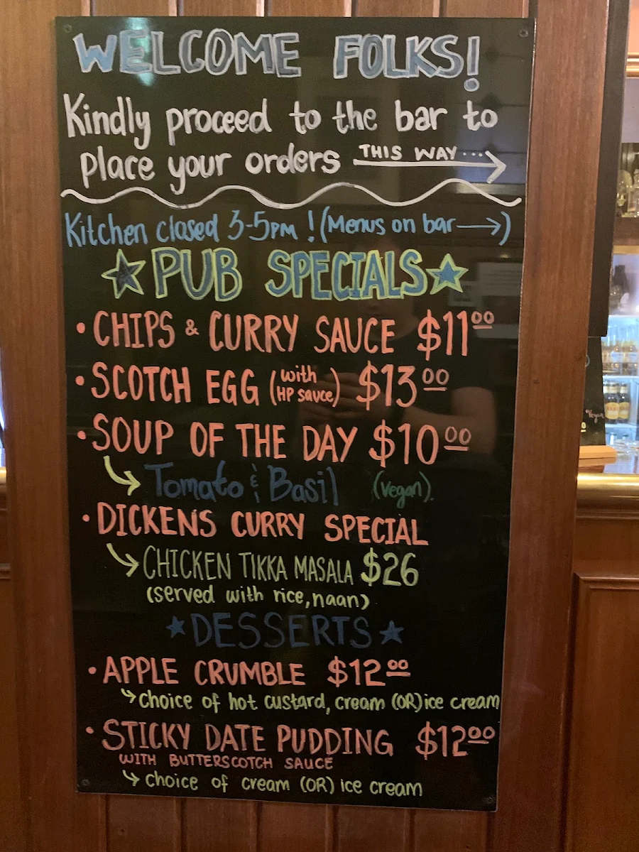 Menu, The Charles Dickens Tavern