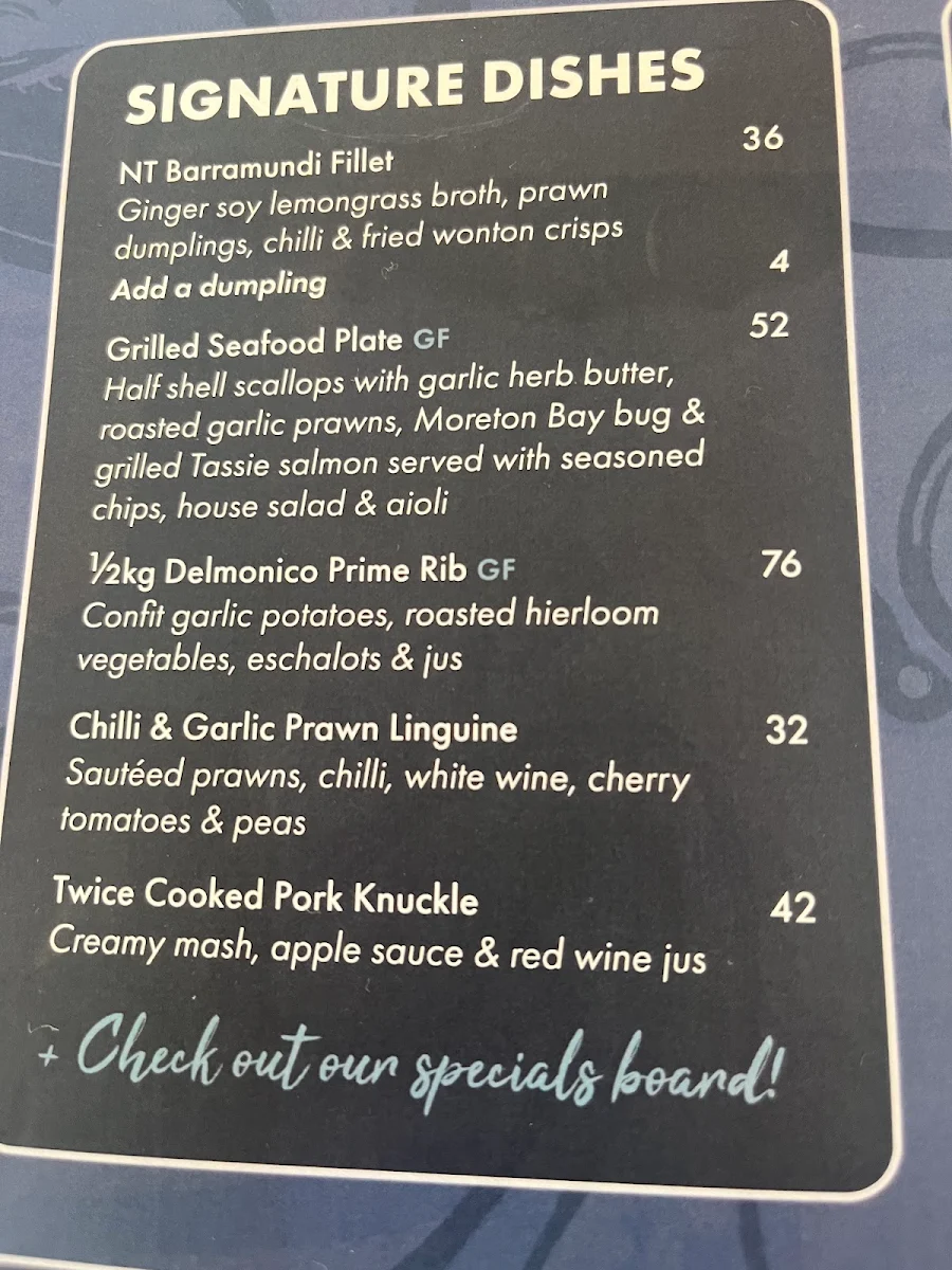 Menu, Kincumber Hotel