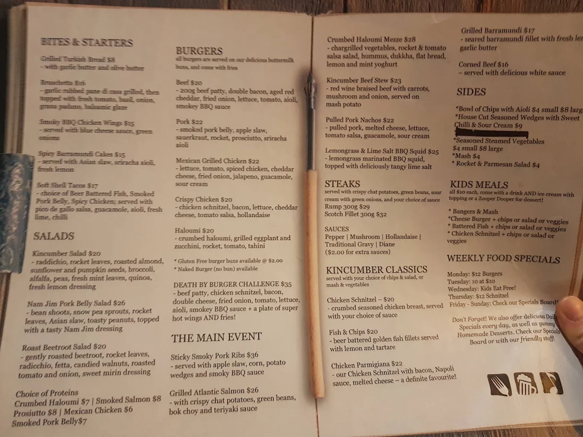 Menu, Kincumber Hotel