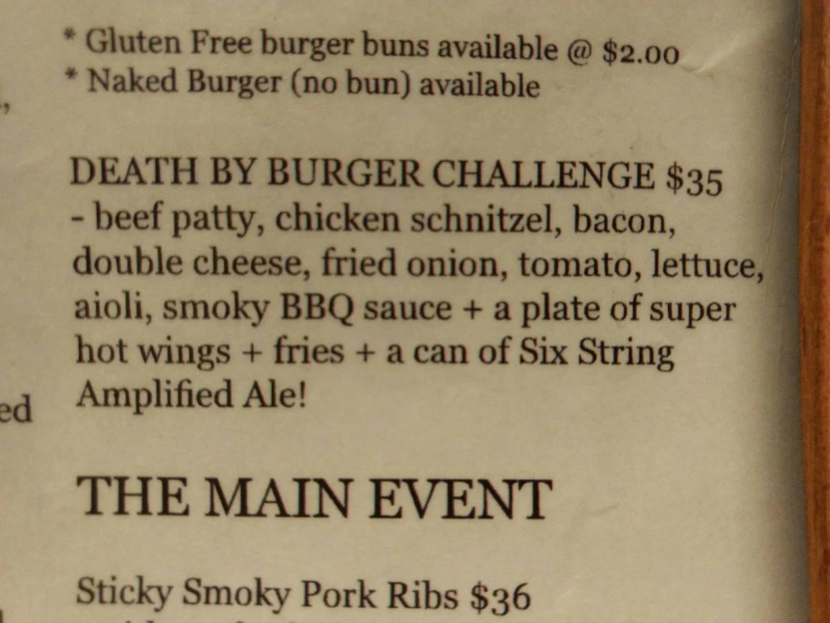 Menu, Kincumber Hotel