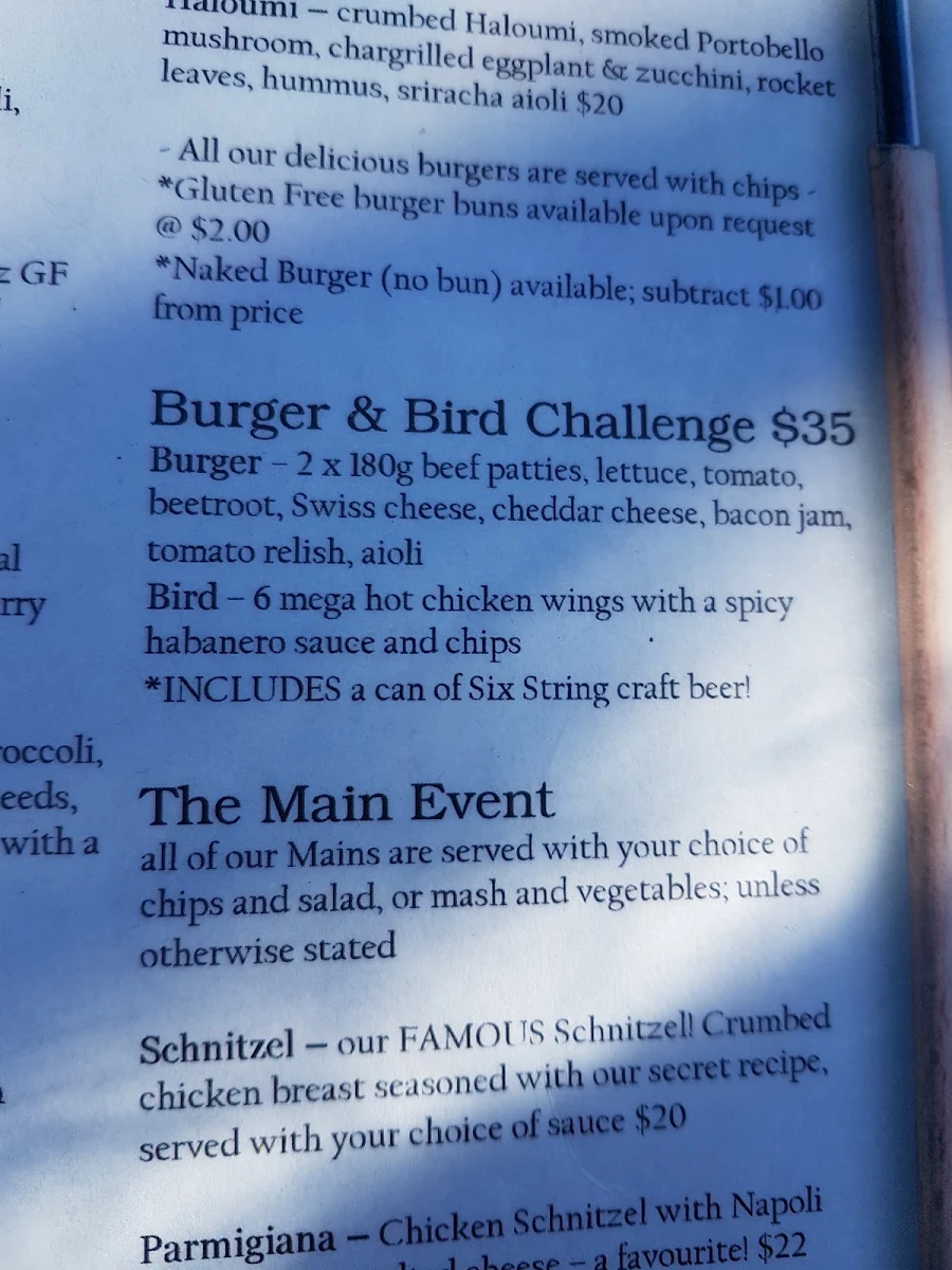 Menu, Kincumber Hotel